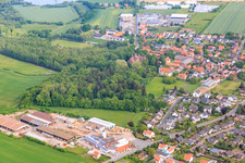 View of the town with the Schmedeke GmbH & Co. KG carpentry workshop from the southeast. in the district Hastenbeck in Hameln in the state Lower Saxony, Germany