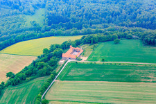 Aerial view of Rittergut Sonnenberg KG in Polle in the state Lower Saxony, Germany