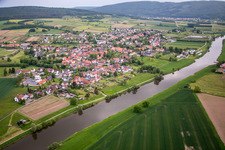 Village on the river bank areas of the Weser river in Wahlsburg in the state Hesse, Germany