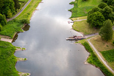 Ferry ship of the Weser ferry Wahmbeck in Wahmbeck in the state Lower Saxony, Germany