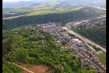 Aerial view of City view on the Weser from the northeast in Bad Karlshafen in the state Hesse, Germany