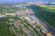 Aerial view of Campsite - Motorhome parking - Tent meadow Bad Karlshafen on the Weser in Bad Karlshafen in the state Hesse, Germany