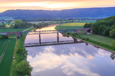 Aerial view of Kennedy Bridge over the Weser in Boffzen in the state Lower Saxony, Germany
