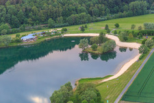 Aerial view of Godelheimer See bathing lake in Höxter in the state North Rhine-Westphalia, Germany