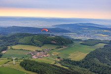 Aerial view of Village view at wind farm Köterberg from the northwest in the district Köterberg in Lügde in the state North Rhine-Westphalia, Germany