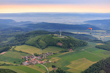 Aerial photograpy of Village view at wind farm Köterberg from the northwest in the district Köterberg in Lügde in the state North Rhine-Westphalia, Germany