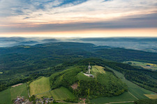 Telecommunications tower on the Köterberg at sunset in Polle in the state Lower Saxony, Germany