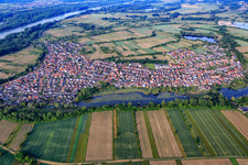 Aerial view of Village view from the north in Neuburg am Rhein in the state Rhineland-Palatinate, Germany