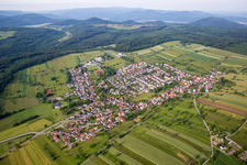 Village - view on the edge of agricultural fields and farmland in Voelkersbach in the state Baden-Wurttemberg, Germany
