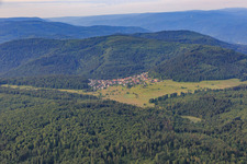 Village view in the Northern Black Forest from the north in the district Bernbach in Bad Herrenalb in the state Baden-Wuerttemberg, Germany