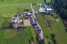 Stud farm Dobel in Dobel in the state Baden-Wuerttemberg, Germany seen from a drone