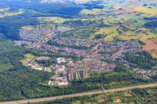 View of the town beyond the A8 from the south in Ispringen in the state Baden-Wuerttemberg, Germany