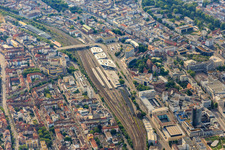 Main station and central bus station in the district Innenstadt in Pforzheim in the state Baden-Wuerttemberg, Germany