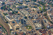 Schlössle Gallery with Sparkasse Pforzheim Calw and Town Hall Pforzheim in the district Innenstadt in Pforzheim in the state Baden-Wuerttemberg, Germany