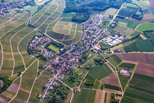 Village - view on the edge of agricultural fields and farmland in Stockheim in the state Baden-Wurttemberg, Germany