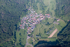 Aerial view of Town View of the streets and houses of the residential areas in Boellenborn in the state Rhineland-Palatinate