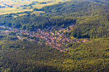 Oblique view of Village view hidden in the Palatinate Forest from the north in Dörrenbach in the state Rhineland-Palatinate, Germany