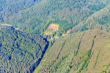 Village view in the Palatinate Forest from the east in the district Reisdorf in Erlenbach bei Dahn in the state Rhineland-Palatinate, Germany