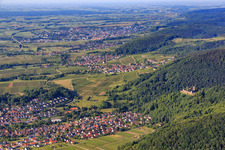 Landeck Castle ruins on the edge of the Haardt from the north in Klingenmünster in the state Rhineland-Palatinate, Germany