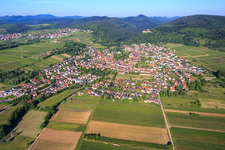Landeck Castle ruins on the edge of the Haardt from the east in Klingenmünster in the state Rhineland-Palatinate, Germany