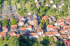 Aerial view of Church building Conseil Fabrique de l'Eglise Catholique in Lembach in Grand Est, France