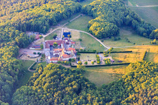 Horse boarding at the Liebfrauenberg Monastery in Bad Bergzabern in the state Rhineland-Palatinate, Germany from the plane