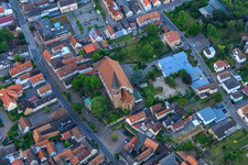 Aerial photograpy of Church of St. Mary Assumption and Catholic Parish Hall of St. Mary Assumption in Herxheim bei Landau in the state Rhineland-Palatinate, Germany