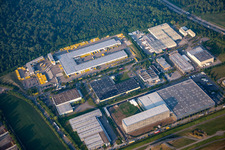 Aerial view of German Post NL Karlsruhe operation in Bruchsal in the state Baden-Wuerttemberg, Germany