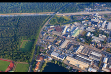 Industrial area Im on the A5 with mein solar strom GmbH and RONAL Bathrooms GmbH in Forst in the state Baden-Wuerttemberg, Germany