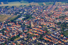 Aerial view of Center with St. Remigius in Hambrücken in the state Baden-Wuerttemberg, Germany