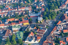 Market square and fire station in the district Wiesental in Waghäusel in the state Baden-Wuerttemberg, Germany