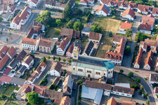 Aerial view of Church building in the village of in Lingenfeld in the state Rhineland-Palatinate, Germany