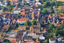 Aerial view of Evangelical Church Oberlustadt and Apostle Church - Protestant Parish Lustadt in the district Niederlustadt in Lustadt in the state Rhineland-Palatinate, Germany