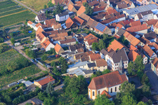 Aerial view of St. Bartholomew in Zeiskam in the state Rhineland-Palatinate, Germany