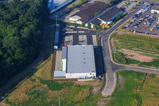 Aerial photograpy of EDEKA Burger in the Lauterburger Straße commercial area in Kandel in the state Rhineland-Palatinate, Germany