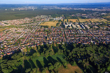 Aerial view of View of the town from the west in the district Neureut in Karlsruhe in the state Baden-Wuerttemberg, Germany