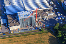 Oblique view of Construction site at L'OREAL Produktion Deutschland GmbH & Co. KG in the district Nordweststadt in Karlsruhe in the state Baden-Wuerttemberg, Germany