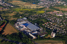 Construction site at L'OREAL Produktion Deutschland GmbH & Co. KG in the district Nordweststadt in Karlsruhe in the state Baden-Wuerttemberg, Germany from above