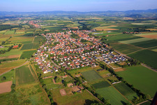 Aerial view of Village overview from the east in Minfeld in the state Rhineland-Palatinate, Germany