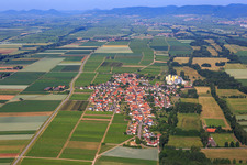 Aerial photograpy of Village overview from the east in Freimersheim in the state Rhineland-Palatinate, Germany