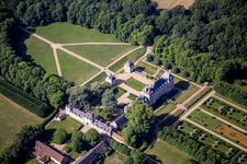 Aerial photograpy of Building complex in the park of the castle La Basse Cour in Huisseau-en-Beauce in Centre-Val de Loire, France