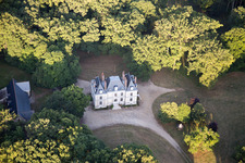 Aerial view of Castle park of Chateau de Fougères-sur-Bièvre in Fougères-sur-Bièvre in the state Loir et Cher, France