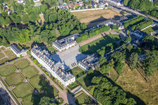 Aerial view of Building complex in the park of the castle Pompadour Palace foundation in Menars in Centre-Val de Loire, France
