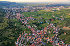 Wine-growing village on the edge of the Haardt from the southwest in the district Hambach an der Weinstraße in Neustadt an der Weinstraße in the state Rhineland-Palatinate, Germany