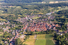 Aerial view of View of the streets and houses in the residential areas in Wœrth in the state Bas-Rhin, France