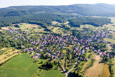 Village - view on the edge of agricultural fields and farmland in Lampertsloch in Grand Est, France