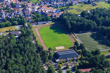 Aerial view of TuS 1908 Schaidt stadium and sports hall in the district Schaidt in Wörth am Rhein in the state Rhineland-Palatinate, Germany