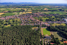 Oblique view of TuS 1908 Schaidt stadium and sports hall in the district Schaidt in Wörth am Rhein in the state Rhineland-Palatinate, Germany