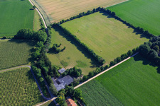 Paddock of Trakehner-Friedrich in Minfeld in the state Rhineland-Palatinate, Germany viewn from the air
