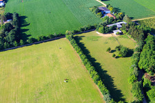 Paddock of Trakehner-Friedrich in Minfeld in the state Rhineland-Palatinate, Germany from the drone perspective